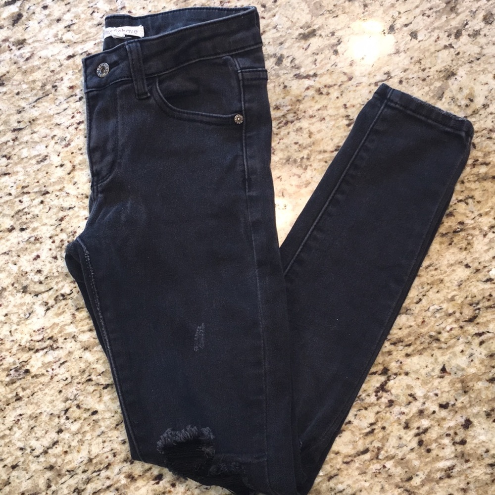 Miss Behave Girls Ripped Skinny Jeans Faded Black